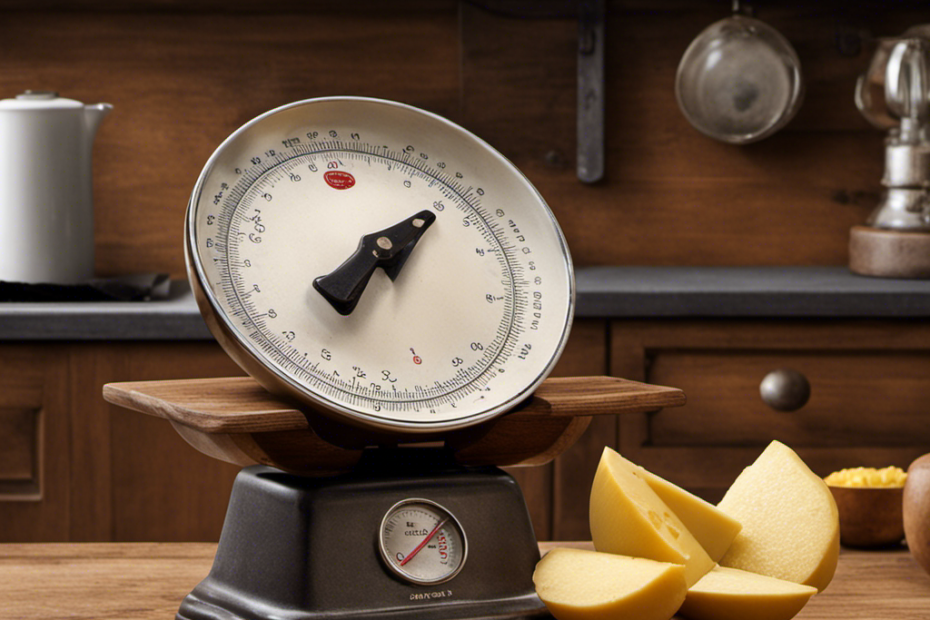An image showcasing a rustic kitchen counter with a vintage scale