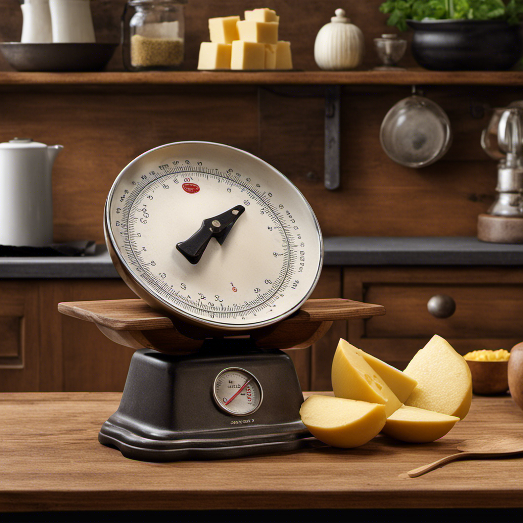 An image showcasing a rustic kitchen counter with a vintage scale
