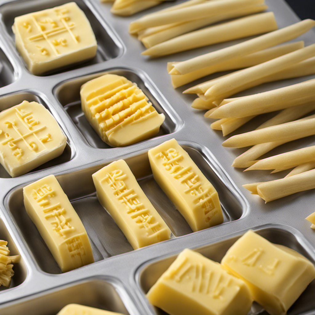 An image showcasing 3/4 cup of butter, transformed into an accurate representation of the number of sticks required