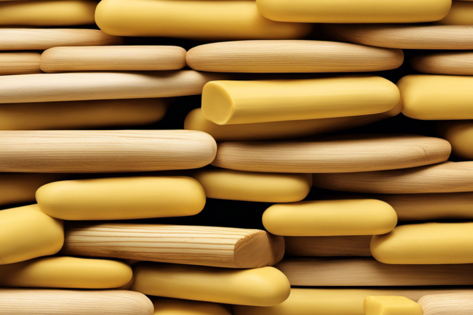 An image depicting a stack of wooden sticks, each representing a standard stick of butter