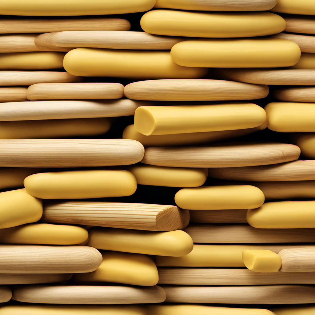 An image depicting a stack of wooden sticks, each representing a standard stick of butter