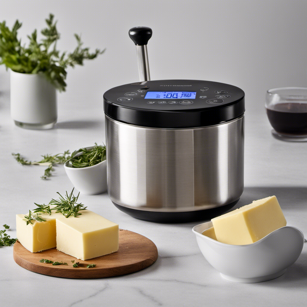 An image showcasing the Magic Butter Maker's inner components: a stainless steel container with a built-in heating element and a digital control panel