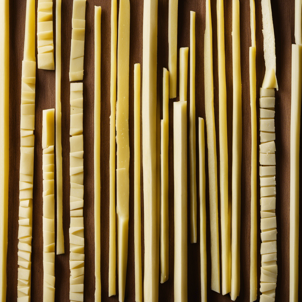 An image showcasing a precise measurement of 3/4 cups of butter in sticks