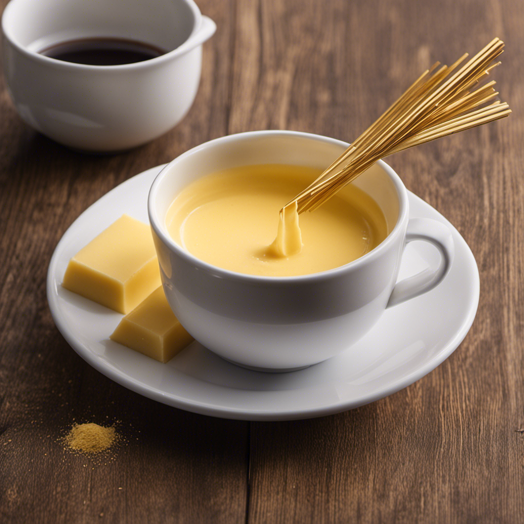 An image showcasing a cup with precisely measured butter sticks alongside, emphasizing their golden color and uniform shape