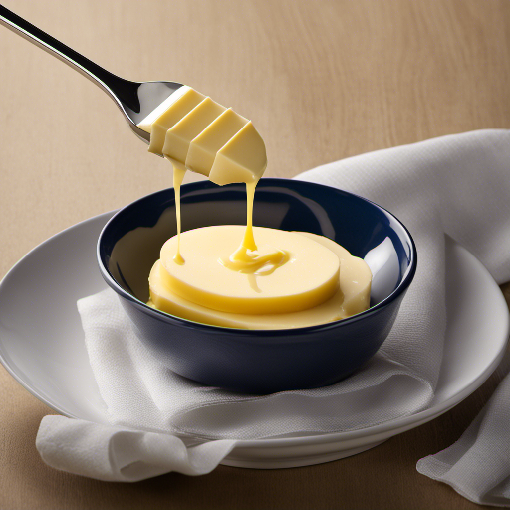An image that showcases a stick of butter being gradually measured with a tablespoon
