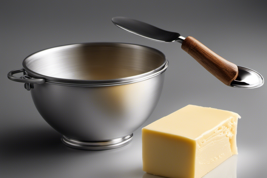 An image depicting a stick of butter alongside a measuring spoon, showcasing the conversion from tablespoons to stick, with clear markings indicating the equivalence, facilitating a visual understanding of the measurement