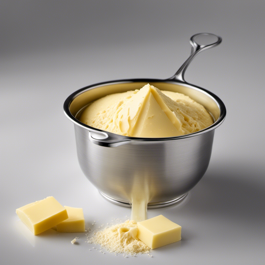An image showcasing a measuring cup filled with 8 tablespoons of butter, accurately depicting the precise amount needed to equal half a cup