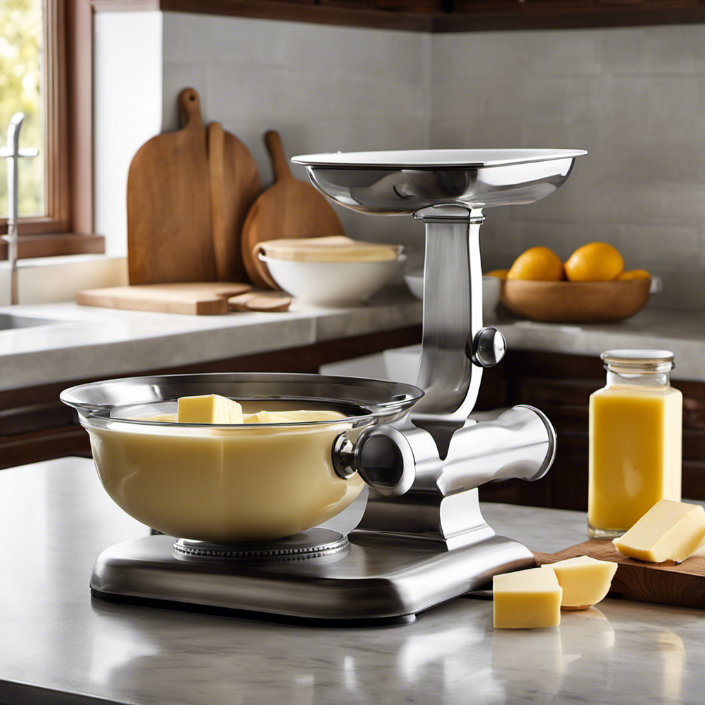 An image that showcases a large, vintage-style kitchen scale with a pound of butter perfectly balanced on one side, while a collection of precisely measured tablespoons fills the other side