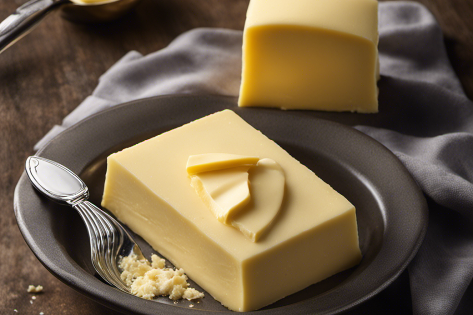An image that showcases a precise measurement of 50 grams of butter in a tablespoon