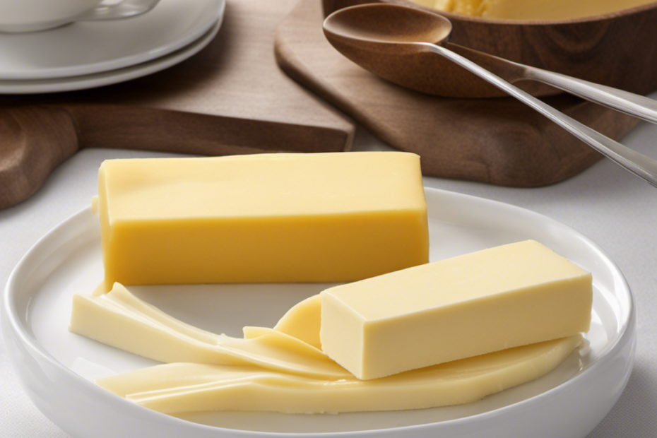An image showcasing a stick of butter sliced into tablespoons, with a clear measurement of 6 oz indicated