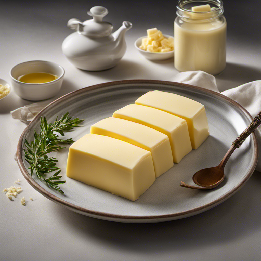 An image showcasing a stack of perfectly measured tablespoons of butter, each precisely filled to depict the equivalent of 1/3 cup