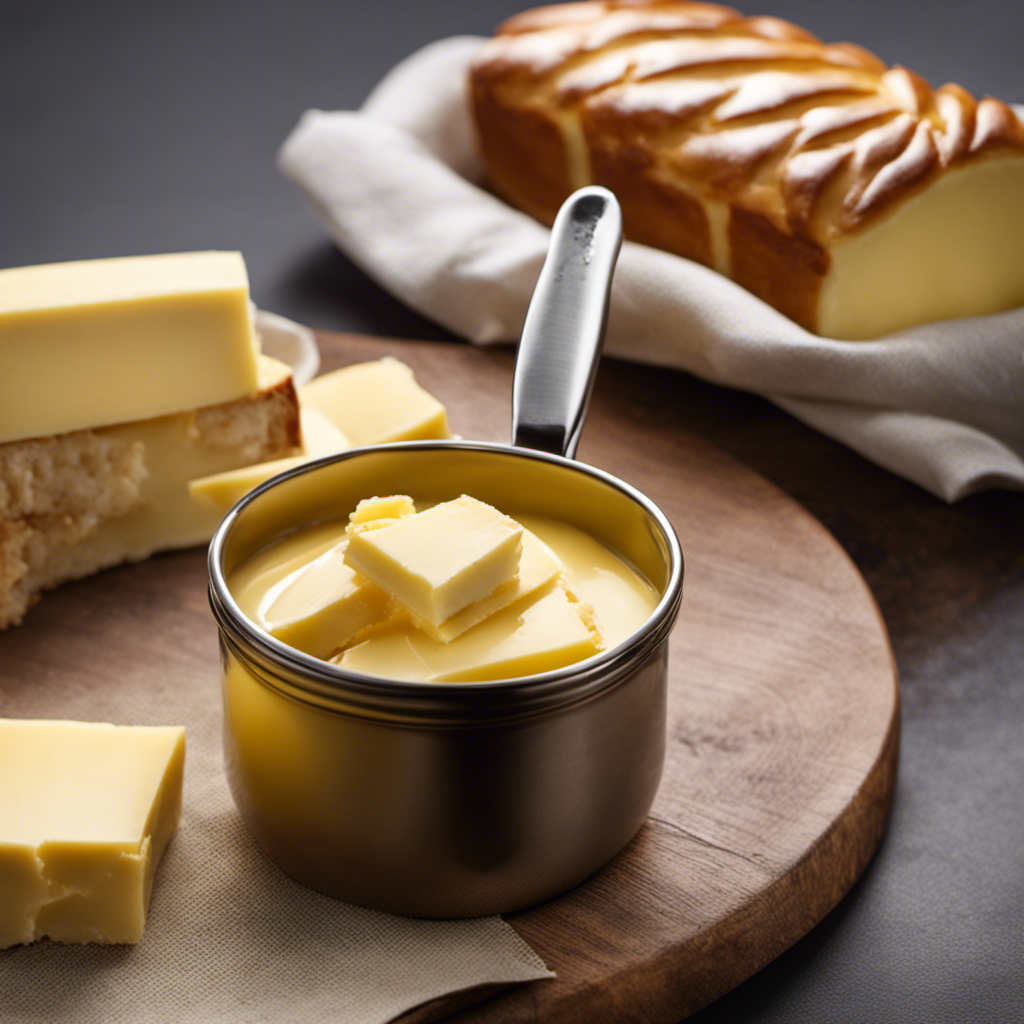 An image showcasing 2/3 cup of butter, beautifully measured and displayed in a tablespoon, revealing the precise quantity required in a recipe