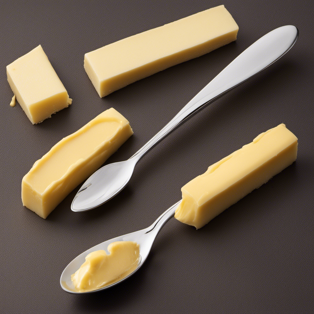 An image showcasing a stick of butter, cut into precise tablespoon measurements