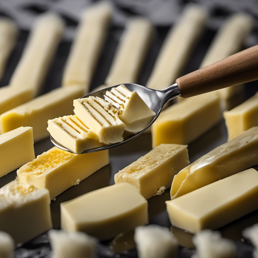 An image showcasing a stick of butter divided into tablespoons, with clear markings indicating the conversion
