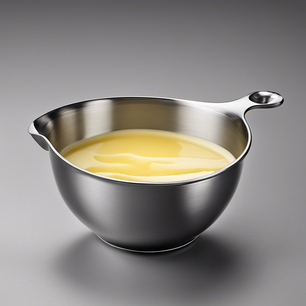 An image that showcases a measuring cup filled precisely to the 1/4 cup mark, with a pat of butter perfectly measured at the 1 tablespoon line, illustrating the conversion of tablespoons to 1/4 cup