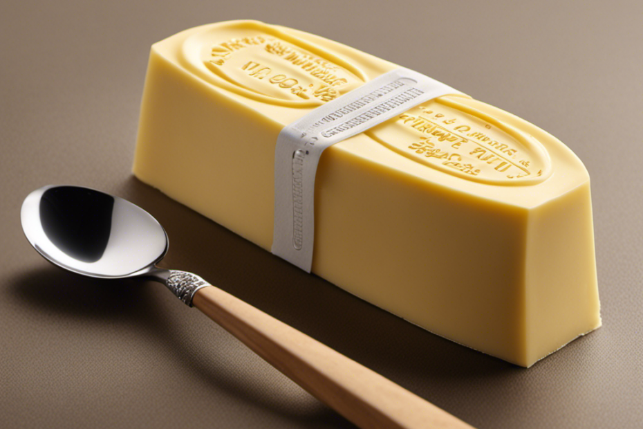 An image showcasing a stick of butter divided into tablespoons, with each tablespoon clearly measured and labeled, illustrating the precise quantity of butter contained in a standard stick