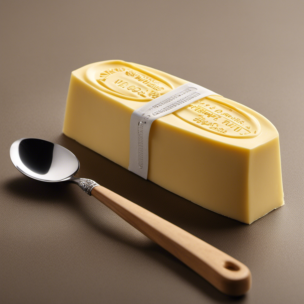 An image showcasing a stick of butter divided into tablespoons, with each tablespoon clearly measured and labeled, illustrating the precise quantity of butter contained in a standard stick