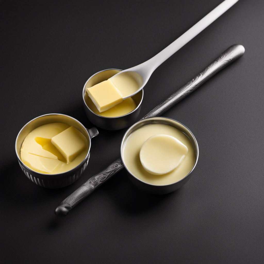 An image that showcases a tablespoon and a stick of butter side by side, highlighting their size difference