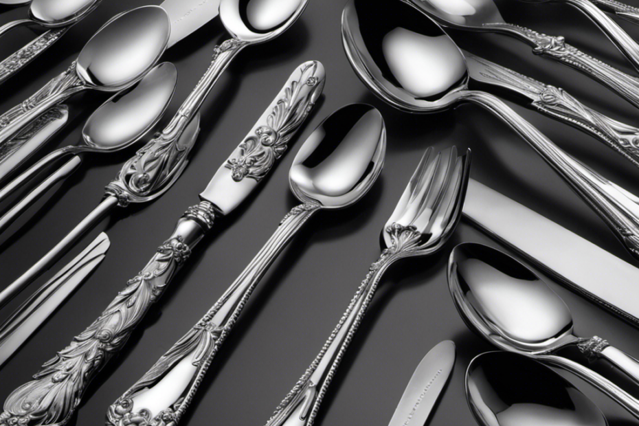 An image showing a stack of identical silver teaspoons, neatly arranged side by side, with a single stick of butter placed on top, highlighting the contrast in size and inviting readers to ponder the conversion
