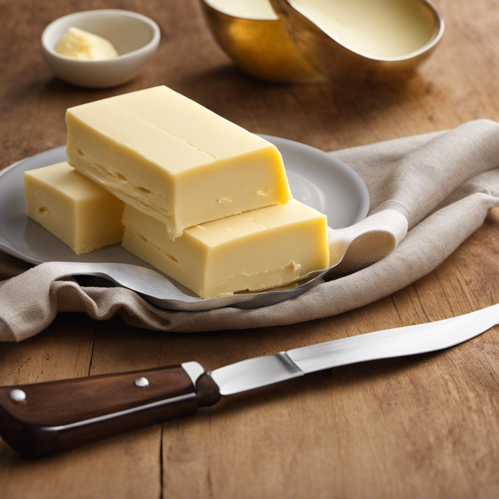 An image showcasing two identical sticks of butter, one labeled "1 Stick" and the other divided into tablespoons
