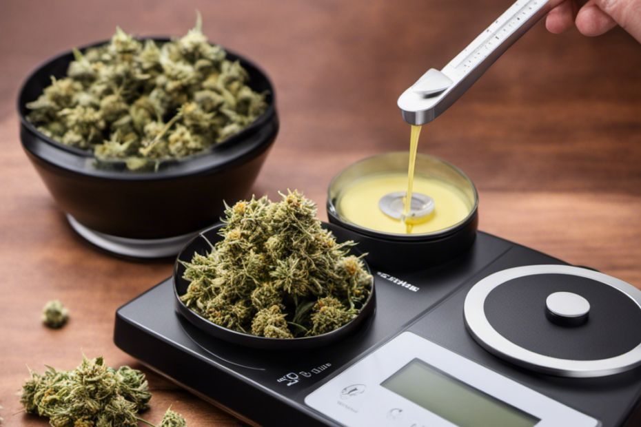 An image showcasing a digital scale, precisely measuring 2 ounces of dried cannabis flowers