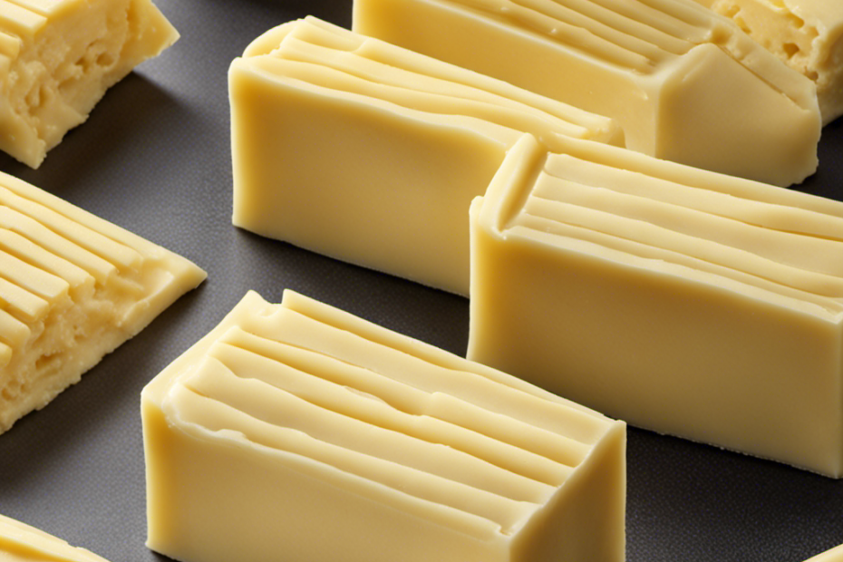 An image showcasing a rectangular stick of butter, precisely sliced into four perfectly measured 1-ounce portions