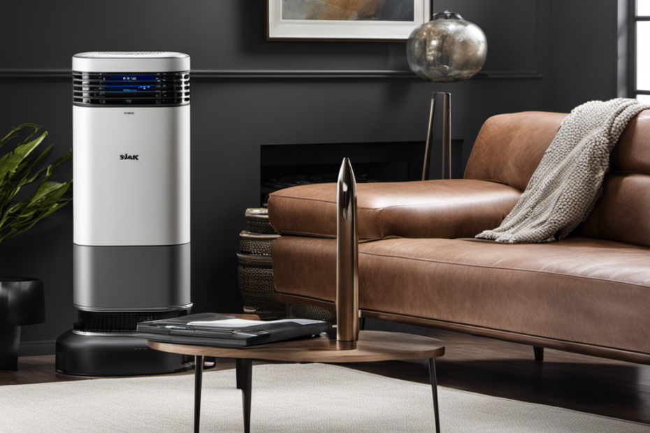 An image showcasing the sleek and modern design of the Shark Air Purifier, with its compact size and elegant color scheme