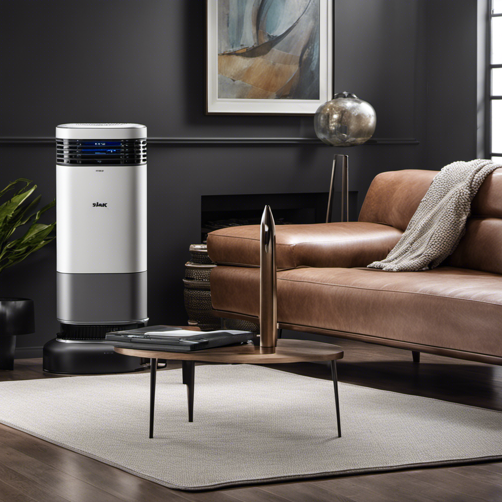 An image showcasing the sleek and modern design of the Shark Air Purifier, with its compact size and elegant color scheme