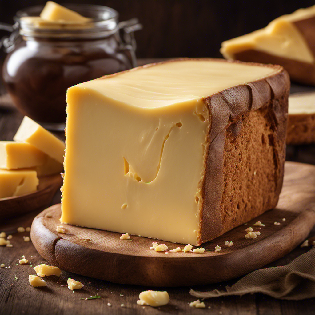 An image showcasing a slab of rich, creamy butter melting on a warm slice of bread