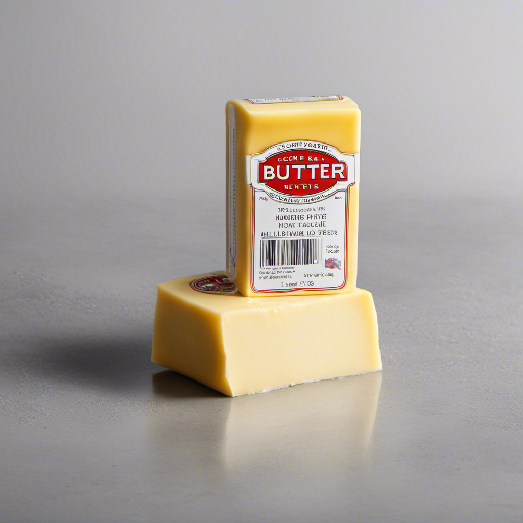 An image showcasing a stick of butter, with a clear and prominent nutrition label