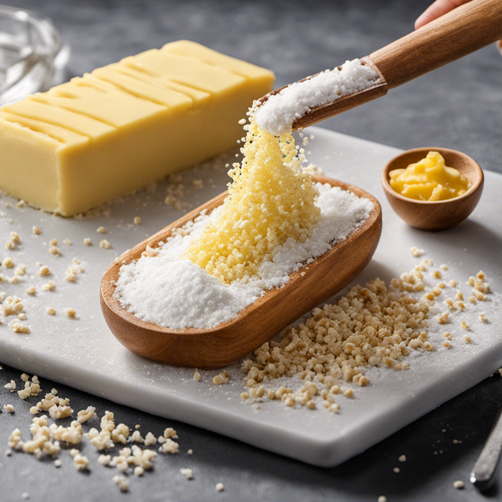 An image depicting a hand sprinkling salt onto a stick of unsalted butter