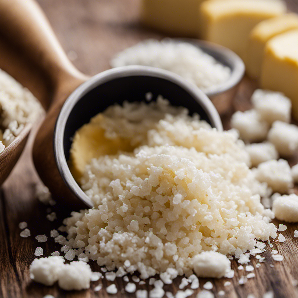 An image showcasing a close-up shot of a hand sprinkling delicate flakes of sea salt onto a freshly churned batch of homemade butter, capturing the precise moment of seasoning perfection