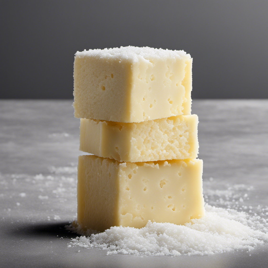 An image showcasing a pat of unsalted butter gradually dissolving into a sea of exquisite salt crystals, beautifully illustrating the process of transforming it into perfectly salted butter