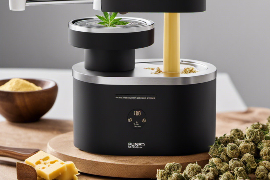 An image showcasing the Easy Butter Maker filled with precisely measured, finely ground cannabis buds being poured into the device