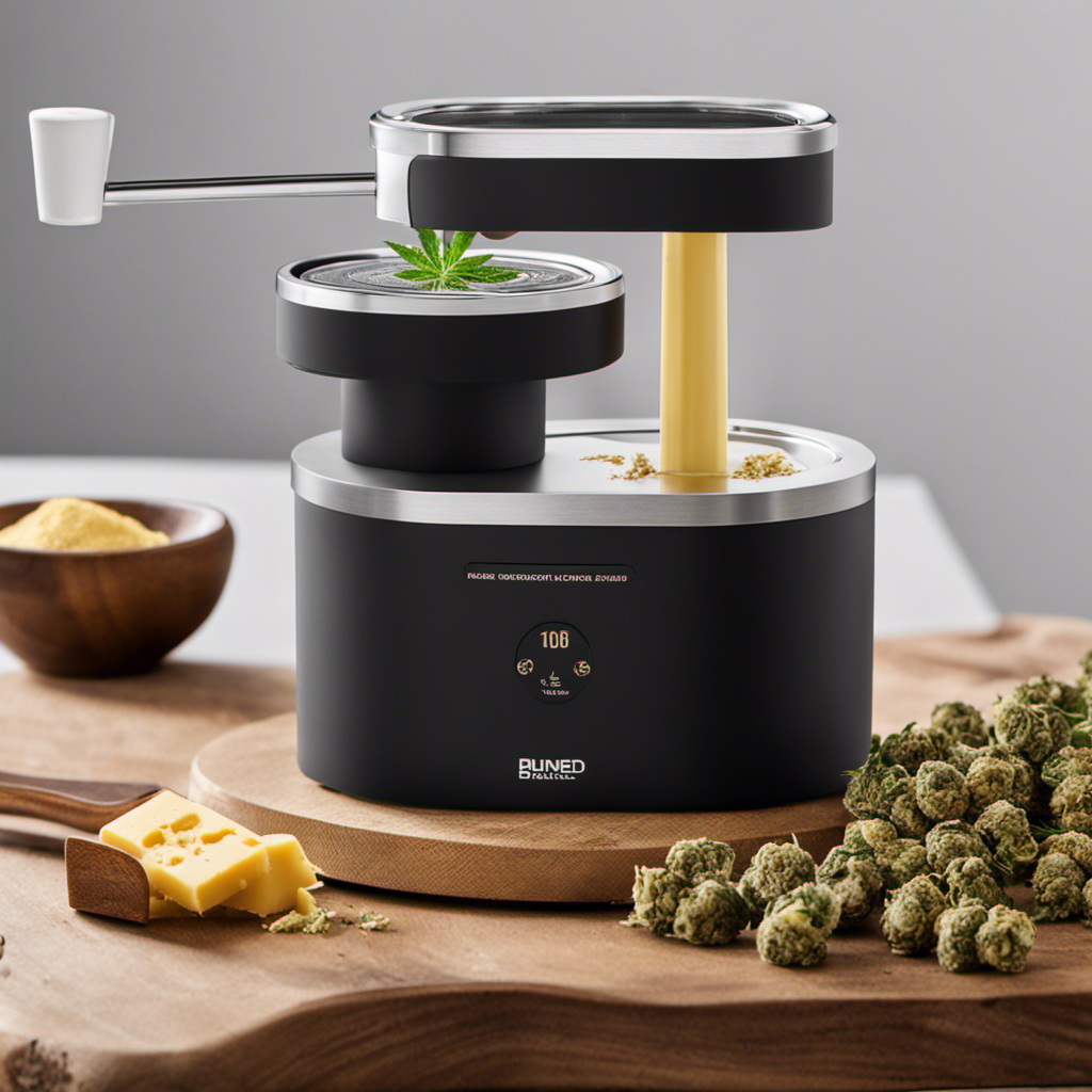 An image showcasing the Easy Butter Maker filled with precisely measured, finely ground cannabis buds being poured into the device