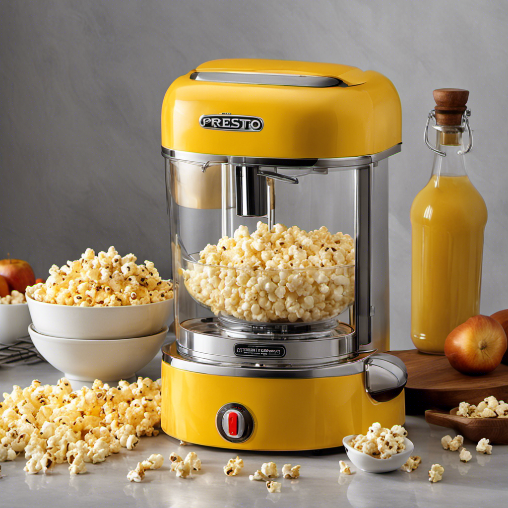 An image showcasing a step-by-step guide on how to add butter to the Presto Fountain Popcorn Maker