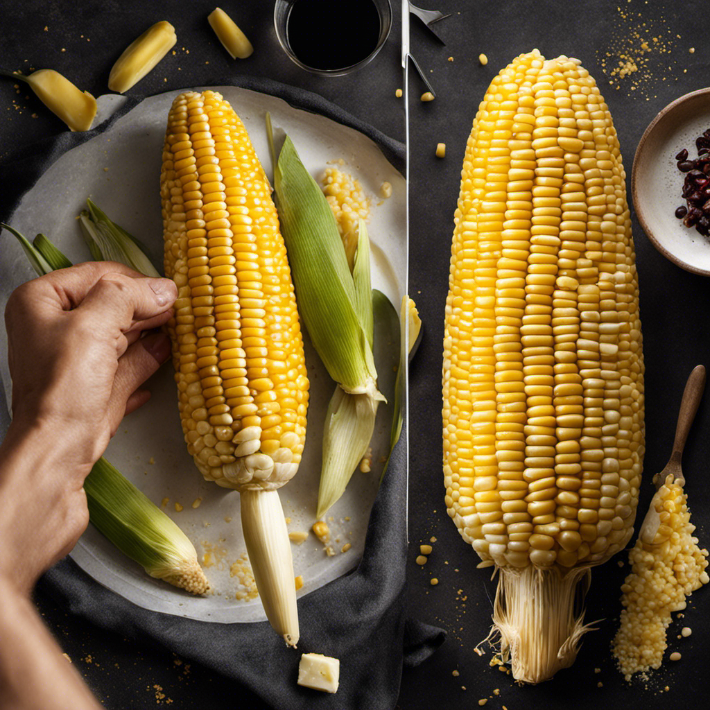 An image illustrating the step-by-step process of buttering corn on the cob
