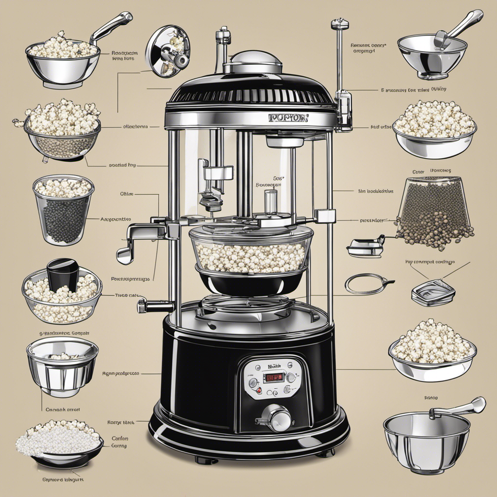 An image depicting a disassembled hot air popcorn maker, with clear labels showing each component