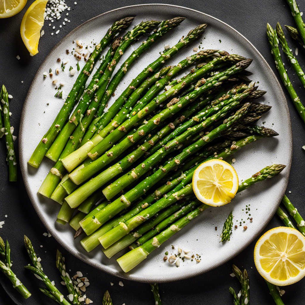 An image showcasing a beautifully plated oven-roasted asparagus dish
