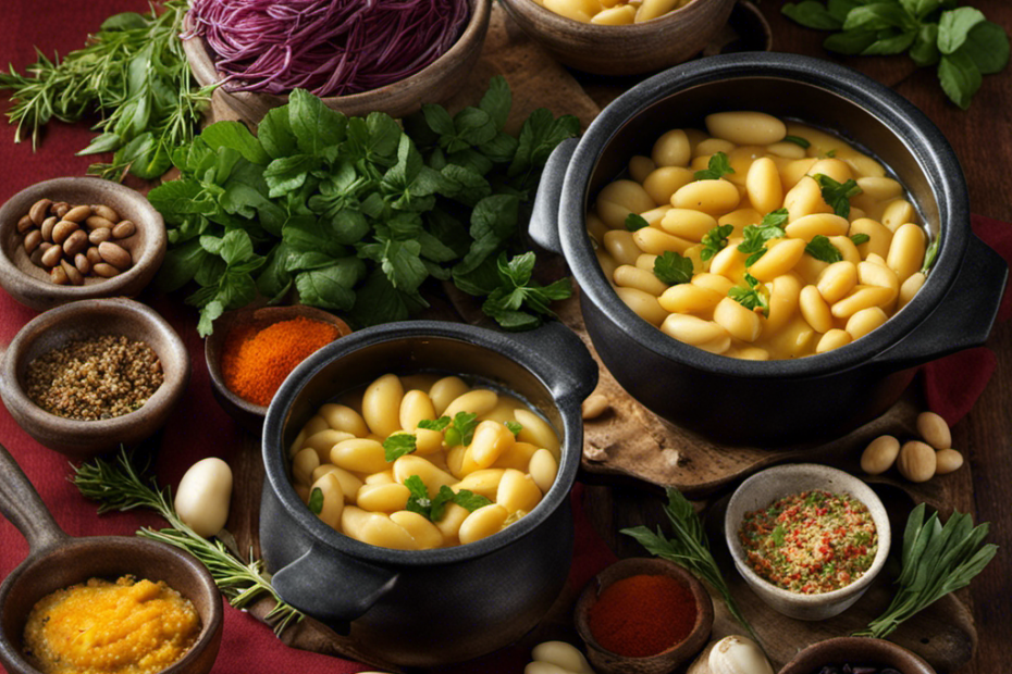 An image capturing the vibrant hues of simmering butter beans in a bubbling pot, surrounded by aromatic herbs and spices, as tendrils of steam rise, inviting readers to discover the secret to perfectly cooking frozen butter beans