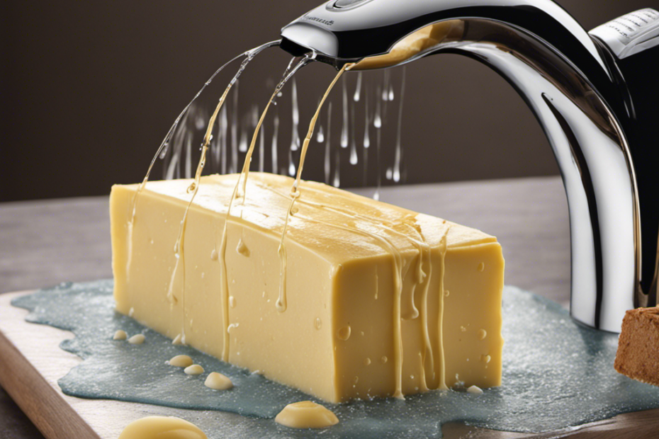 An image showcasing a slab of frozen butter placed on a countertop