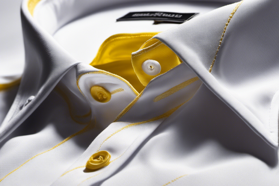An image showcasing a white cotton shirt stained with a vibrant yellow butter mark