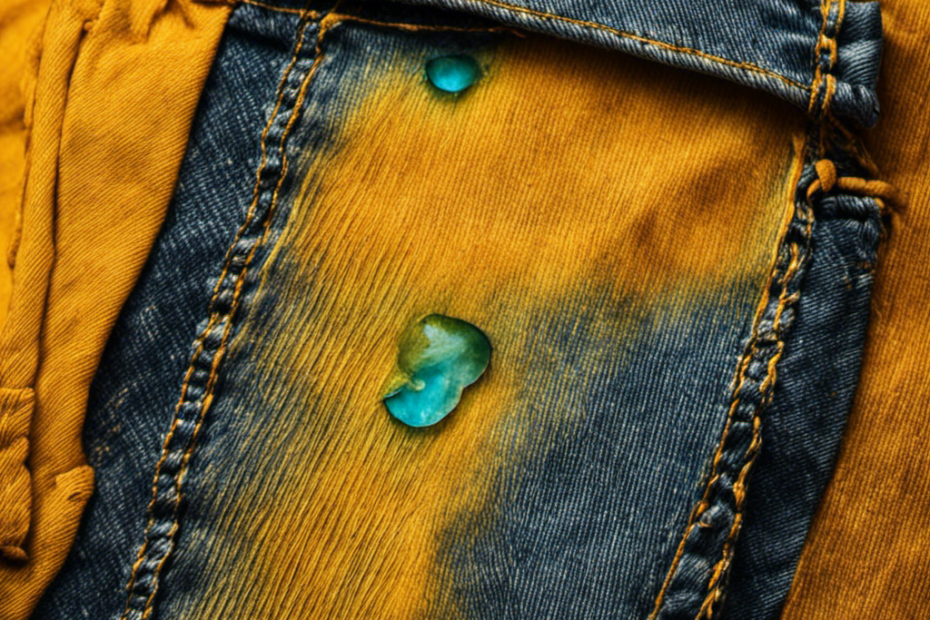 An image showcasing a pair of jeans stained with melted butter