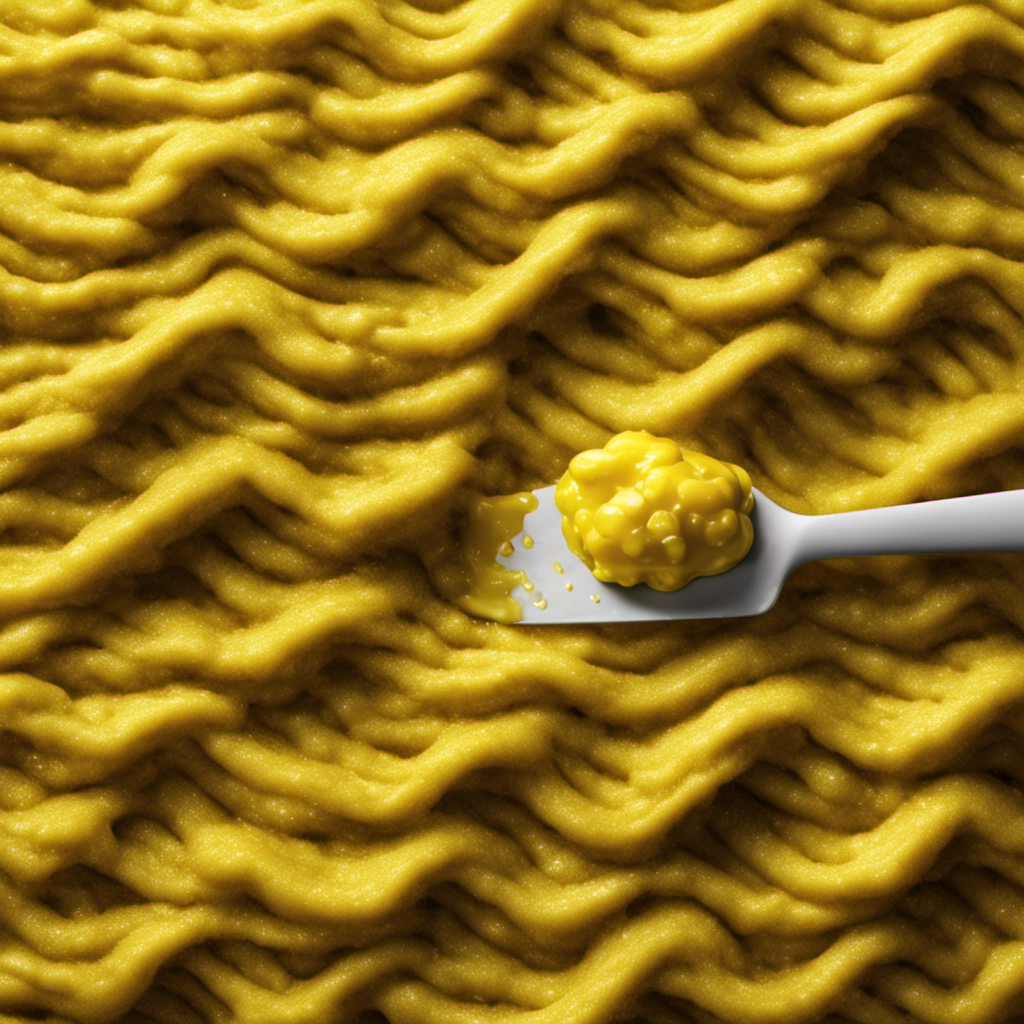 An image showing a close-up of a carpet with vibrant yellow butter slime stuck in its fibers