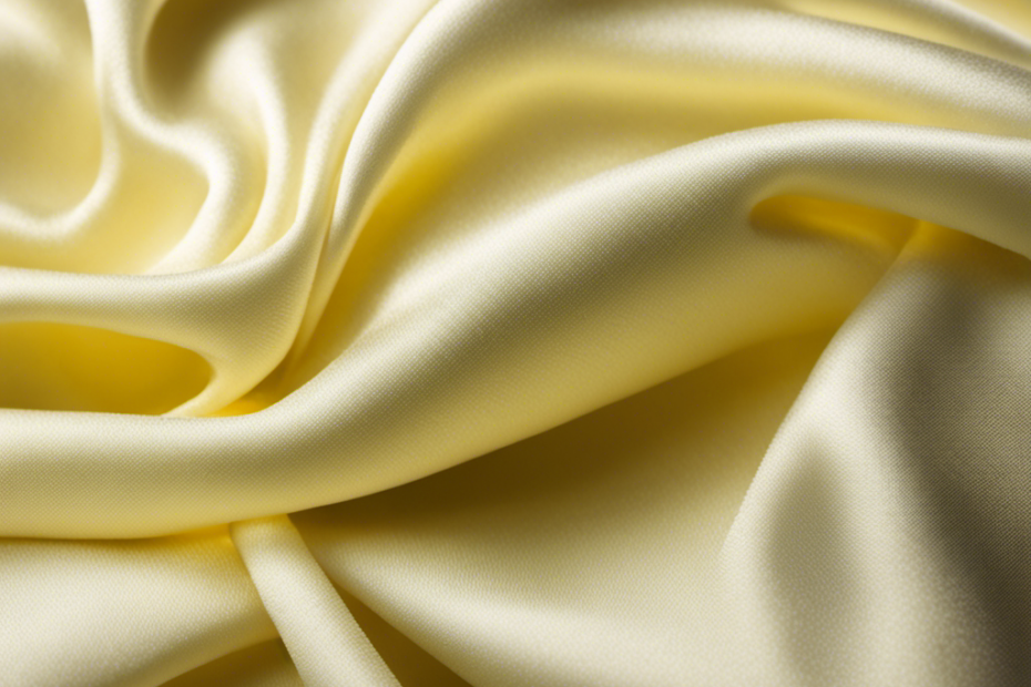 An image showcasing a pristine white fabric, with a vibrant yellow butter stain in the center