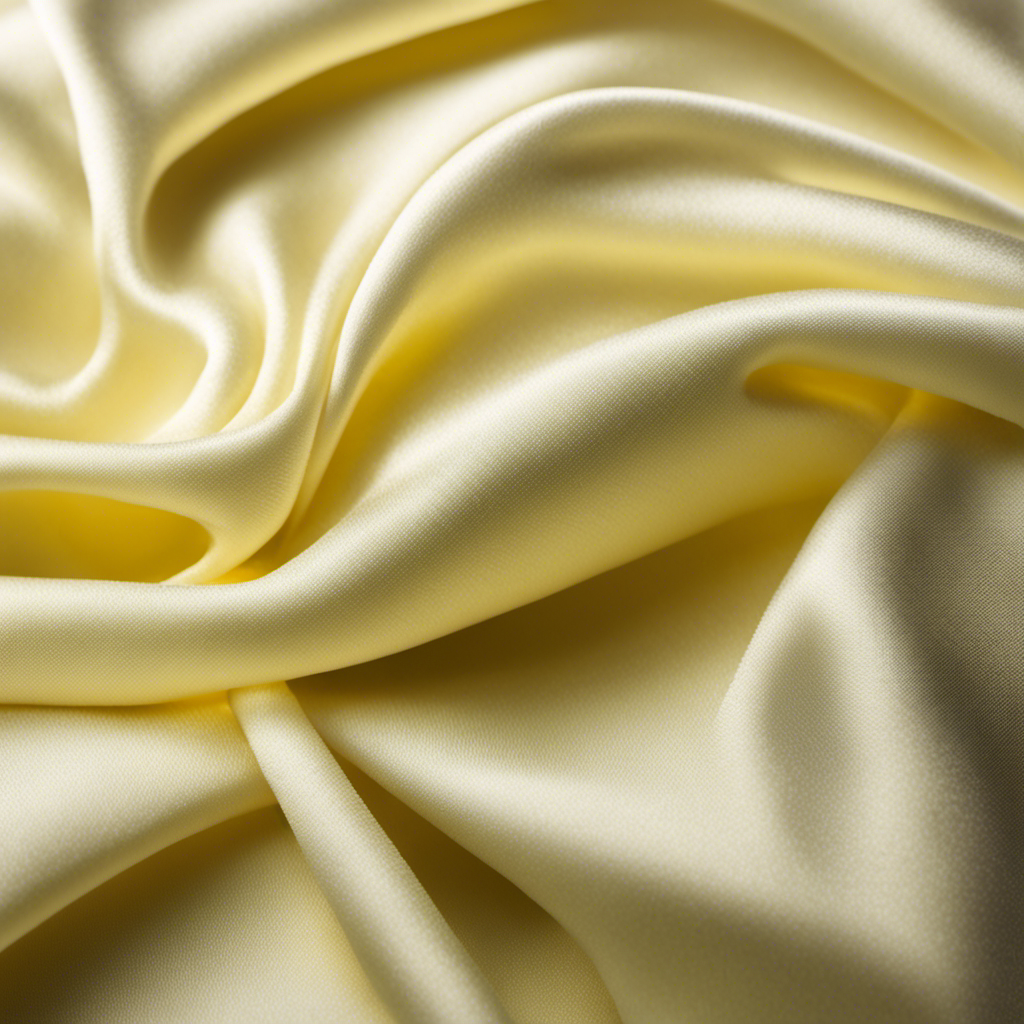 An image showcasing a pristine white fabric, with a vibrant yellow butter stain in the center