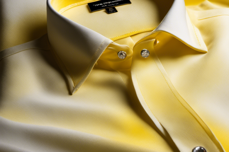 An image showcasing a vibrant, saturated yellow butter stain on a crisp white shirt