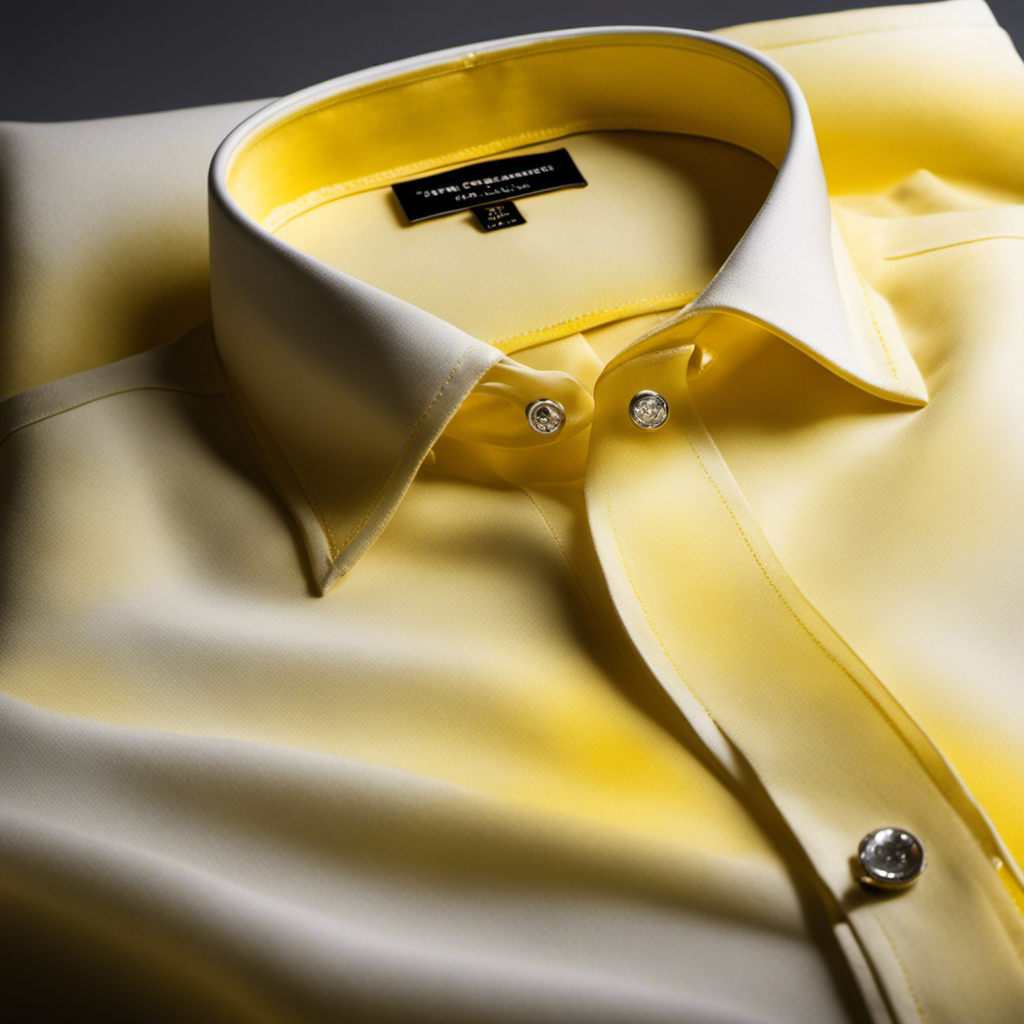 An image showcasing a vibrant, saturated yellow butter stain on a crisp white shirt