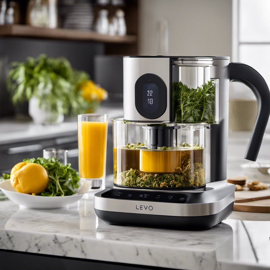 -up shot of the sleek and modern Levo Infuser positioned on a kitchen countertop