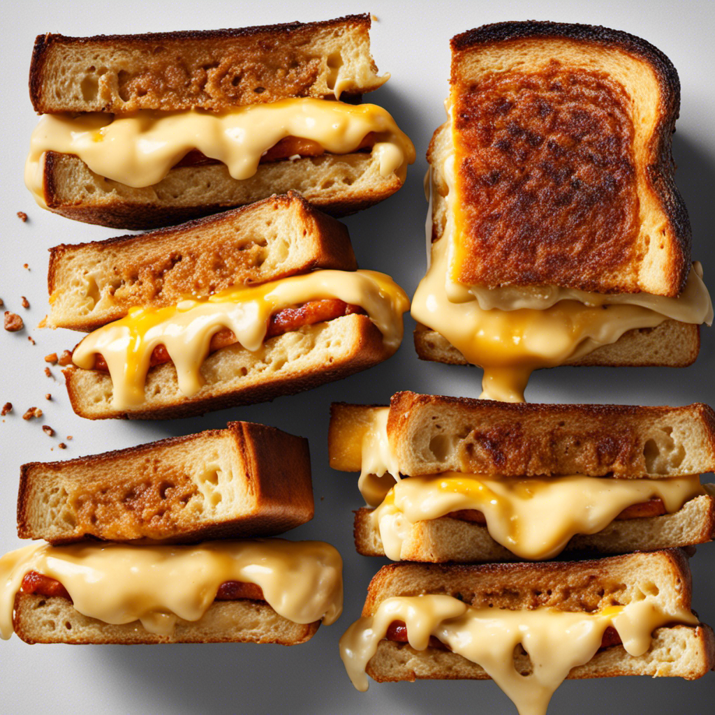 An image that showcases a golden, crispy grilled cheese sandwich oozing with melted cheese, perfectly charred bread, and a hint of smokiness, all achieved without a single drop of butter